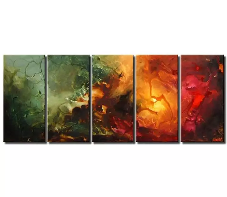 fluid painting - big original decorative abstract painting on canvas modern beautiful abstract art in red gold green