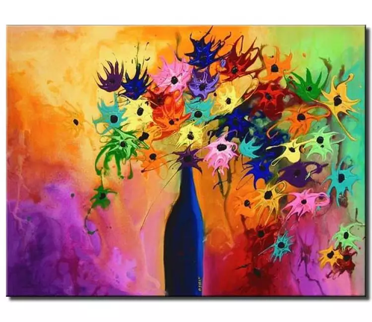 floral painting - modern beautiful abstract flowers in vase painting bold vivid colorful textured modern wall art