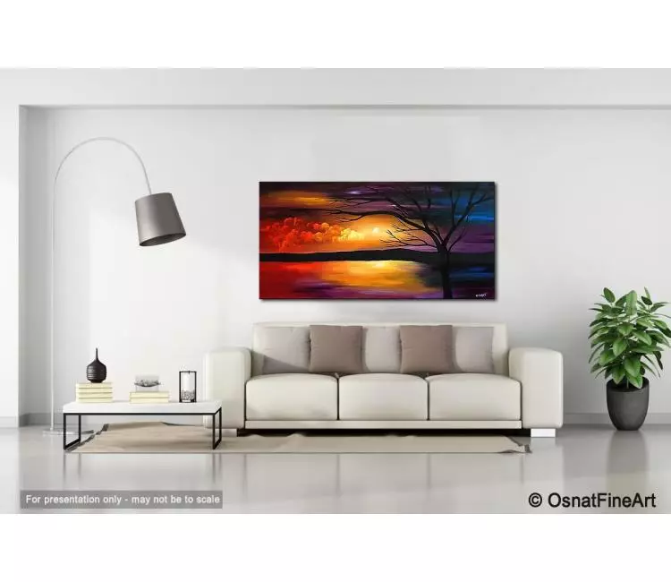 blue red purple landscape painting on canvas modern landscape tree art ...