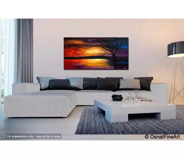 blue red purple landscape painting on canvas modern landscape tree art ...