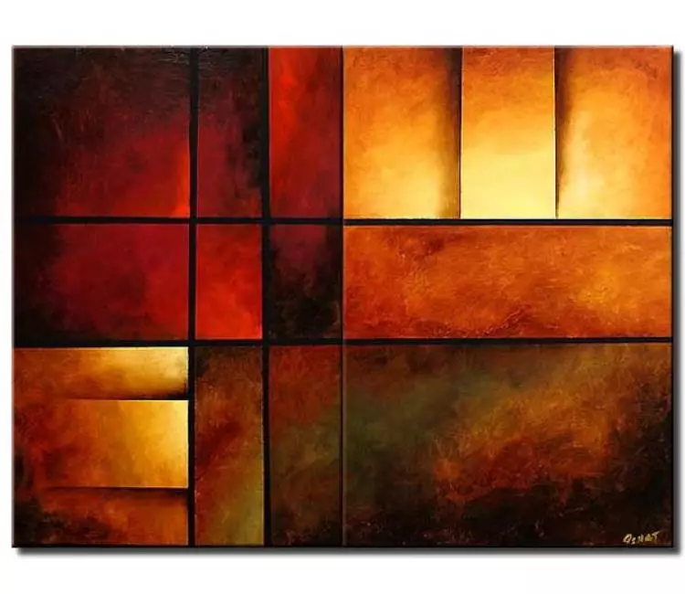 geometric painting - big modern geometric abstract art on canvas original large contemporary red orange yellow painting