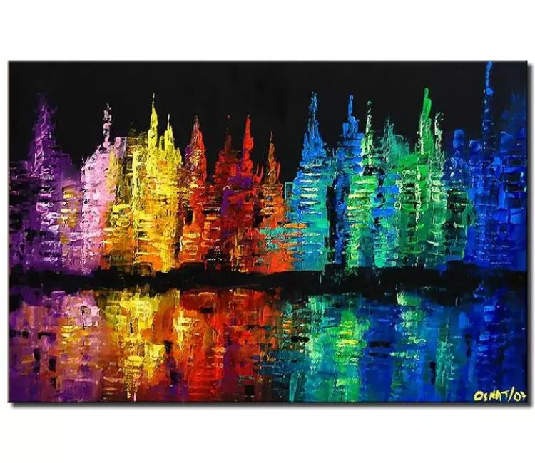 cityscape painting - big original modern cityscape painting on canvas textured colorful contemporary NY city art