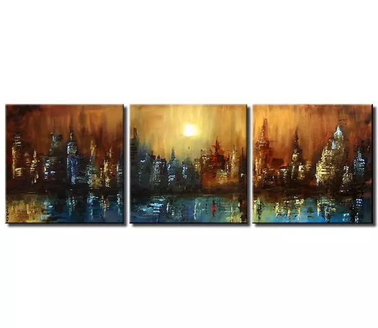 cityscape painting - long original modern cityscape painting on canvas textured earth tone colors city art for living room
