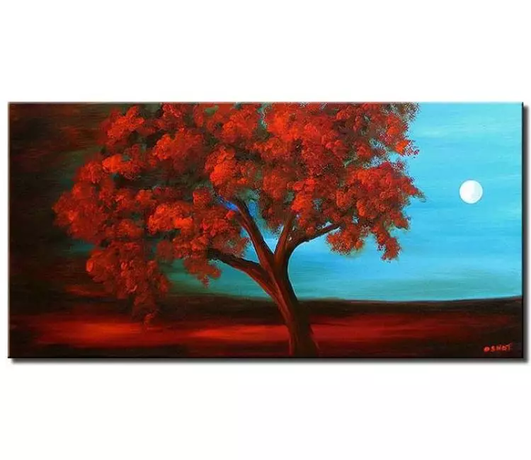 forest painting - modern red tree painting on canvas original abstract landscape painting blue red bedroom living room art
