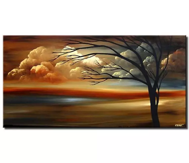landscape paintings - neutral landscape tree painting on canvas original modern earth tone colors living room wall art