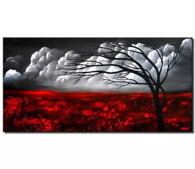 landscape paintings - modern landscape tree painting on canvas original minimalist red black white living room wall art