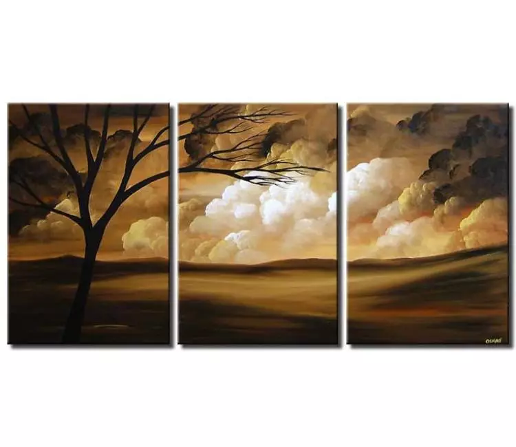 trees painting - big neutral landscape tree painting on canvas original modern large living room wall art