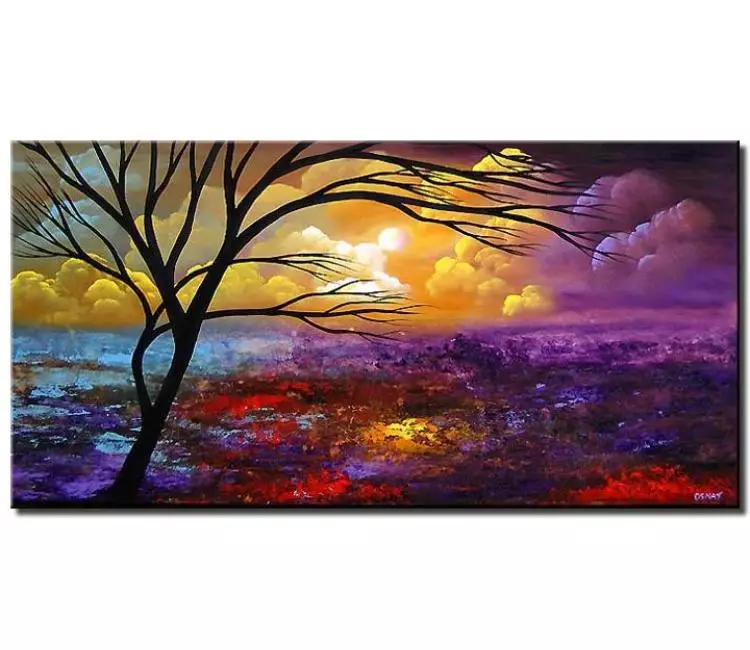 trees painting - modern colorful landscape art on canvas original large textured contemporary sunrise tree art