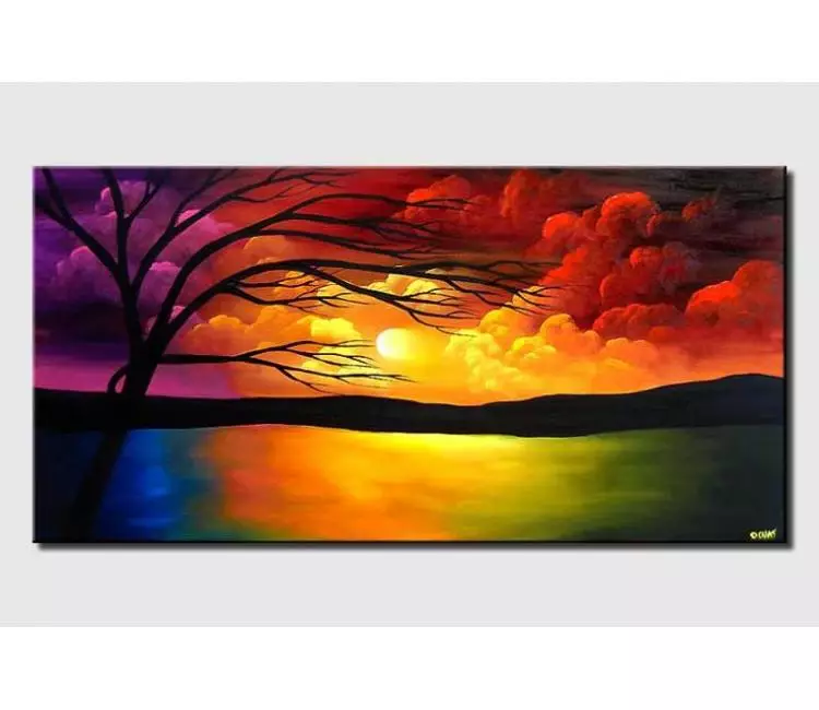 landscape paintings - modern abstract landscape sunrise painting on canvas original contemporary tree art