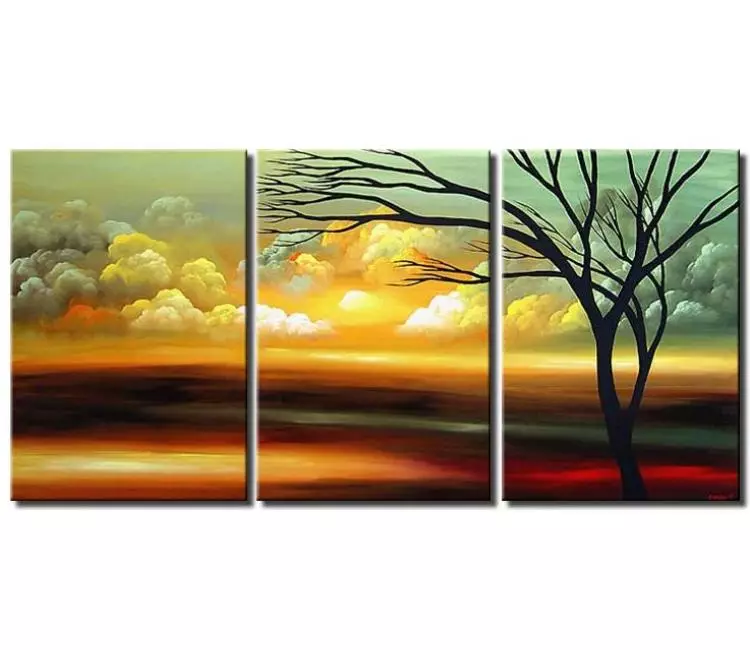 trees painting - big modern abstract landscape painting original large  tree canvas art sunset painting