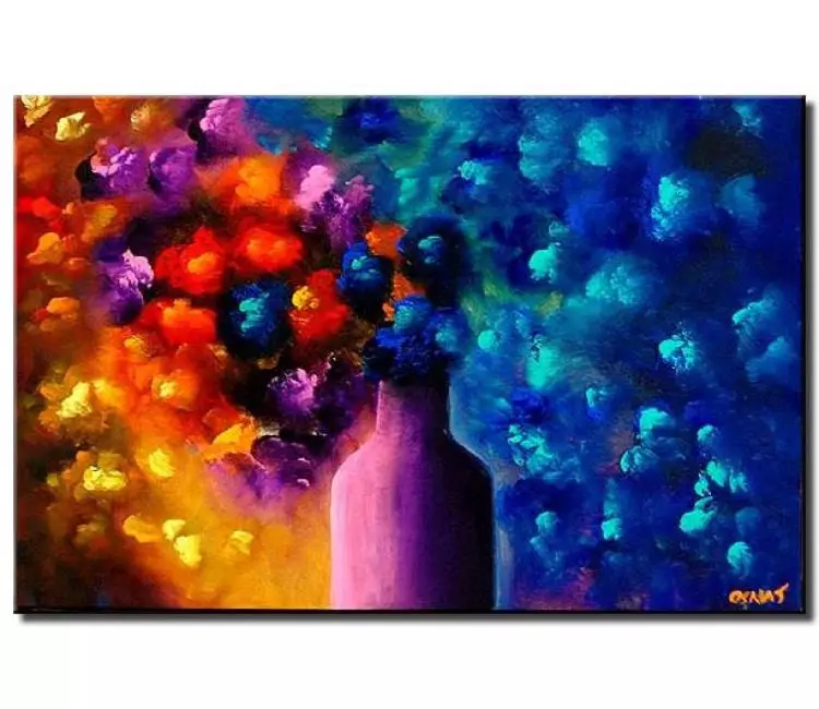 floral painting - colorful flowers in vase painting on canvas modern textured floral art