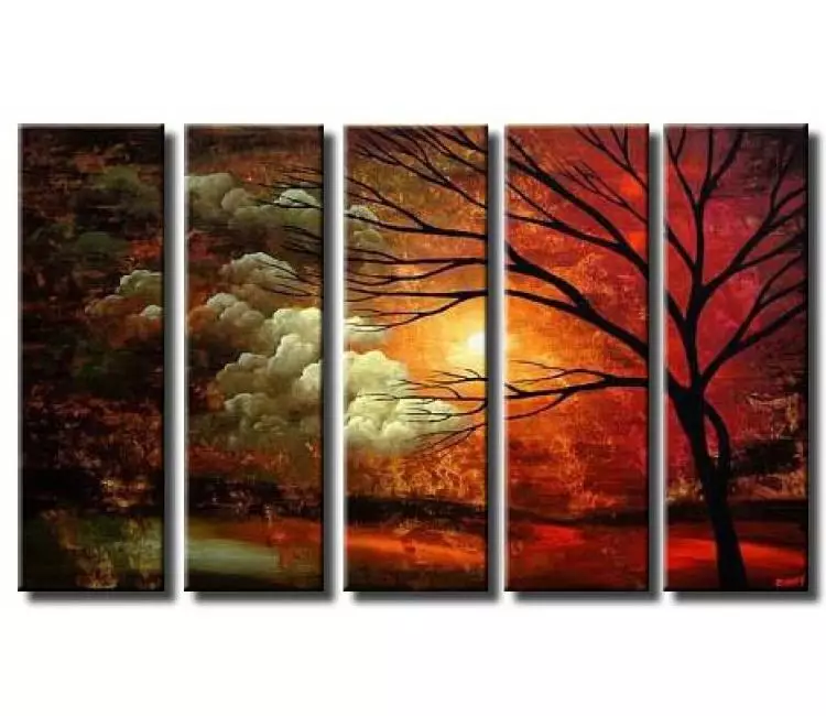 landscape paintings - big abstract landscape tree painting on canvas modern living room green red nature art