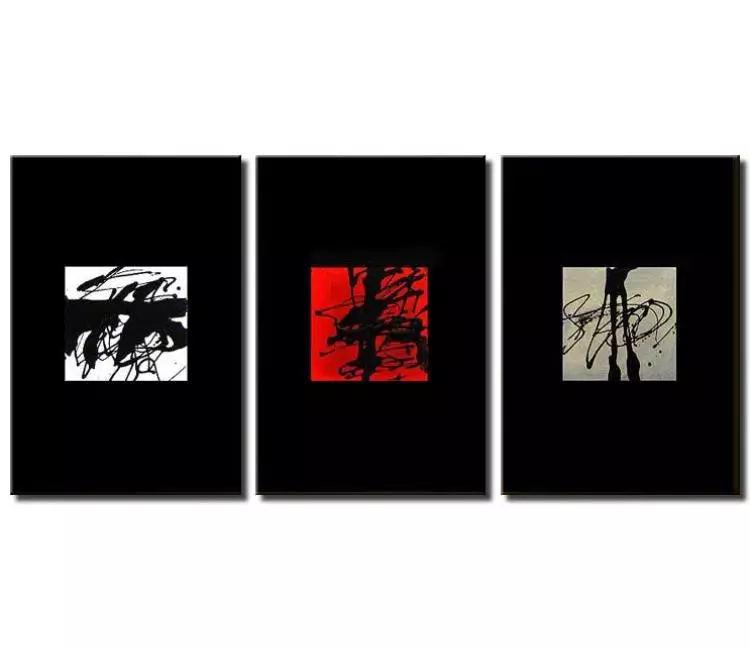 abstract painting - big modern minimal abstract art on canvas for living room original large black red painting