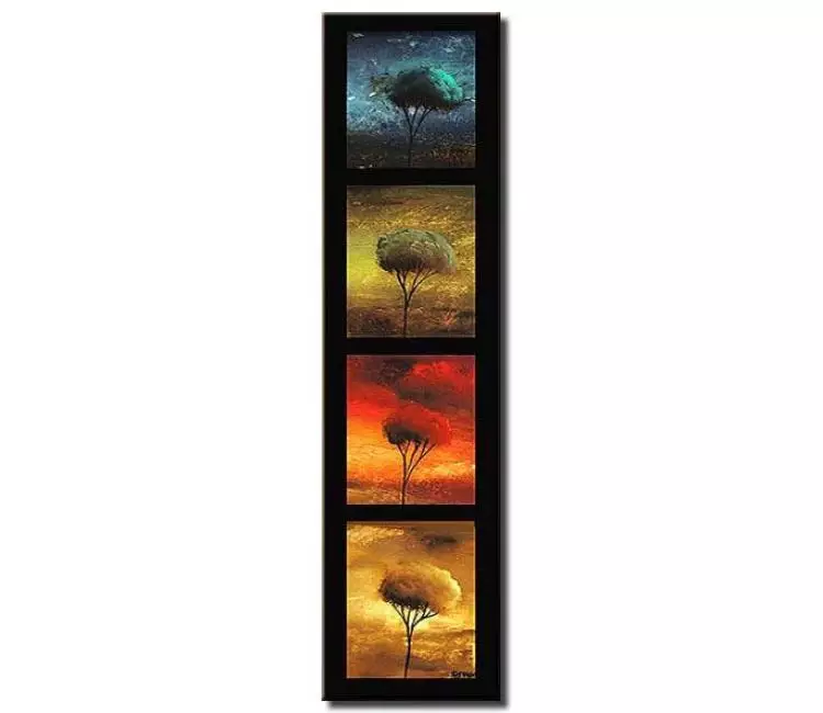 landscape paintings - modern vertical tree painting on canvas original seasons trees art