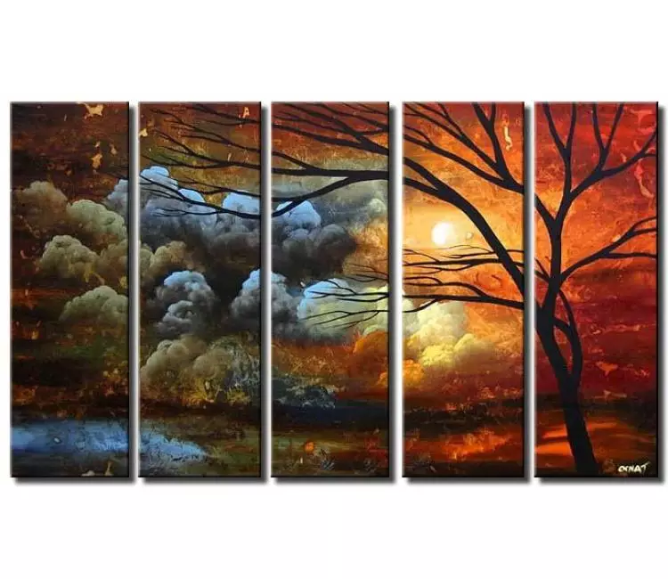 trees painting - big colorful abstract landscape tree painting large modern canvas art for living room dining room