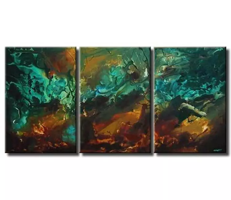 fluid painting - big modern abstract art on canvas for living room original large turquoise brown painting
