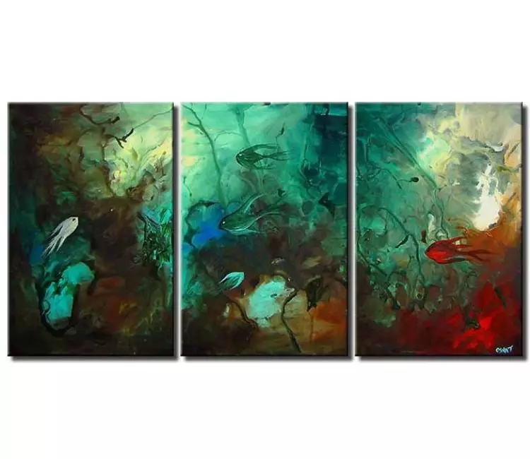 sailboats painting - big abstract ocean painting on canvas large modern teal turquoise wall art