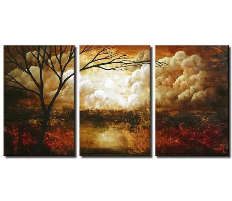 trees painting - original modern landscape painting on canvas big tree art for living room in earth tone colors