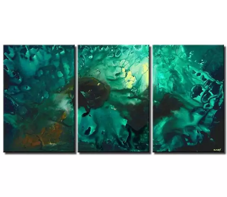 fluid painting - big turquoise abstract painting on canvas modern original large acrylic painting for living room office art