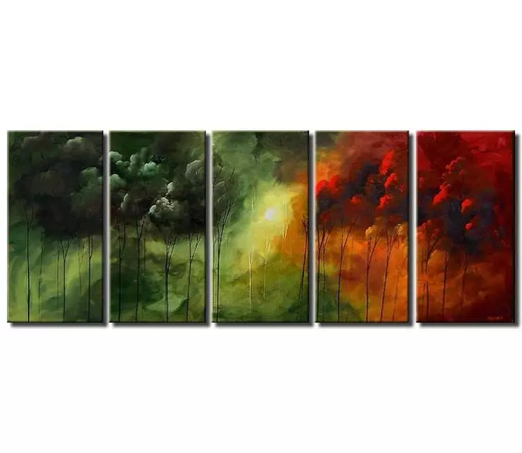 forest painting - big modern abstract landscape forest painting on large canvas original green red trees painting