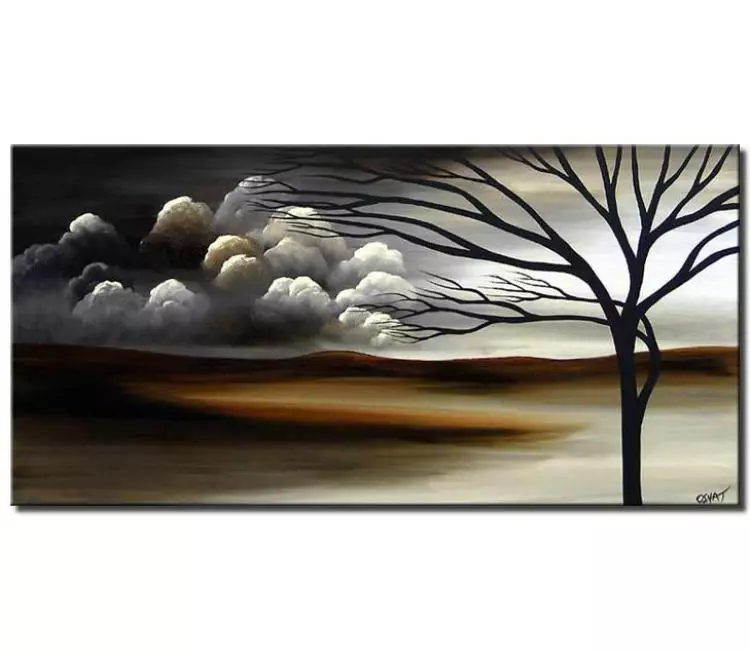 landscape paintings - grey modern landscape painting for living room original large tree art on canvas