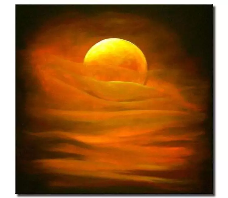 landscape paintings - abstract moon painting on canvas modern orange living room wall art