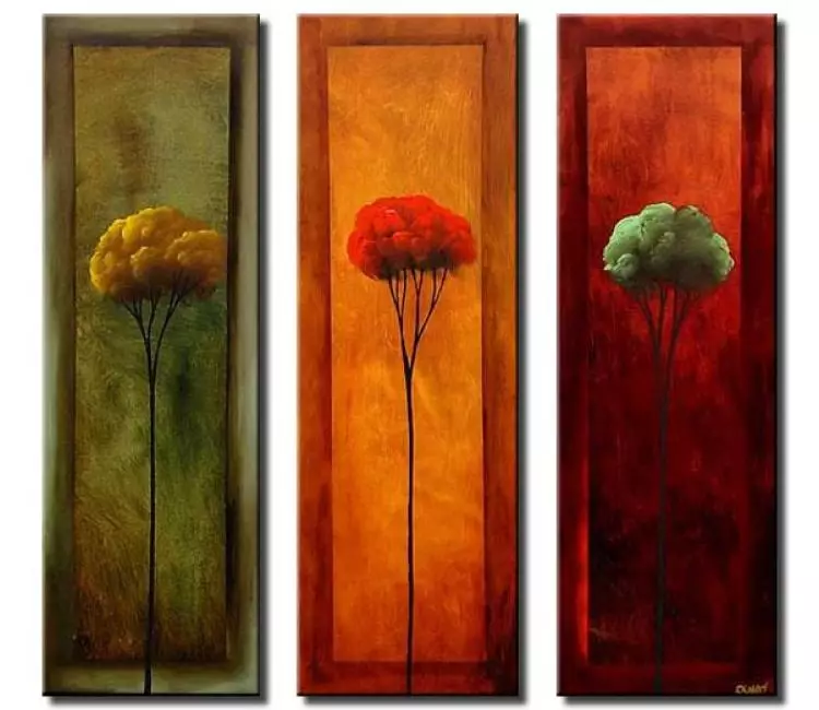 forest painting - modern abstract tree painting on canvas triptych fall  colors painting set of 3 wall art
