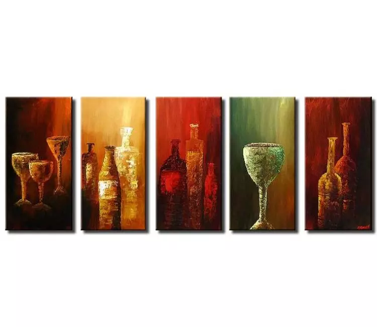 abstract painting - wine bottles glasses modern abstract painting on canvas large textured wine wall art