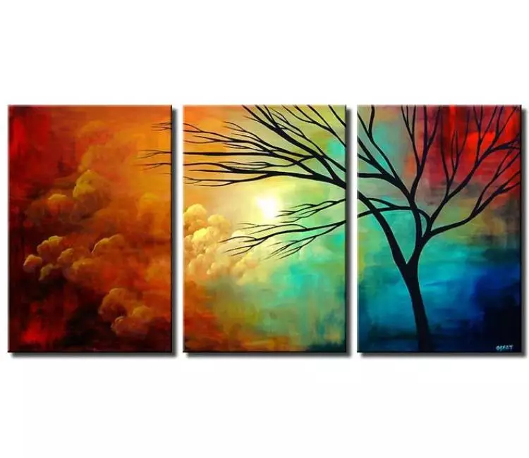 forest painting - XL modern colorful abstract tree painting on canvas original big tree art for living room
