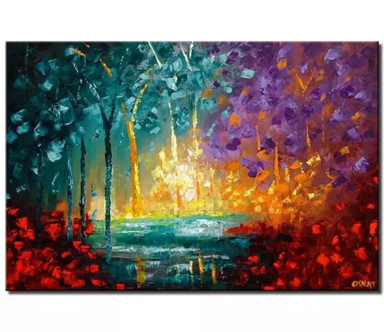 forest painting - colorful modern forest painting on canvas original textured landscape trees art