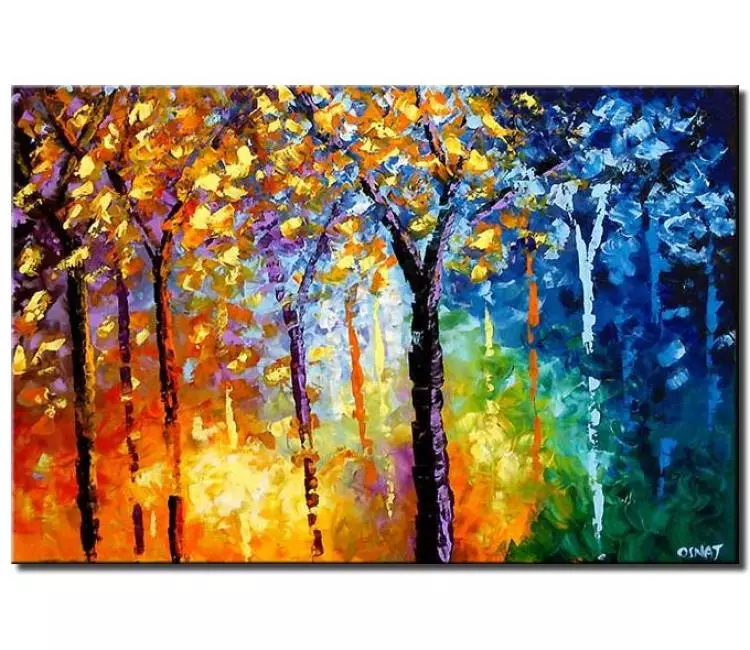 forest painting - colorful modern forest painting on canvas original textured landscape blooming trees art