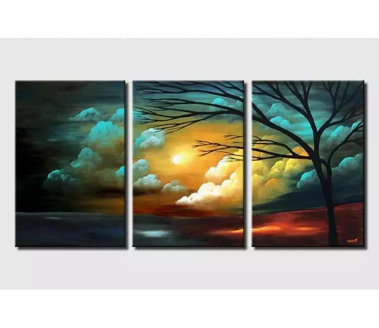 landscape paintings - modern teal abstract landscape painting on canvas original big tree art for living room