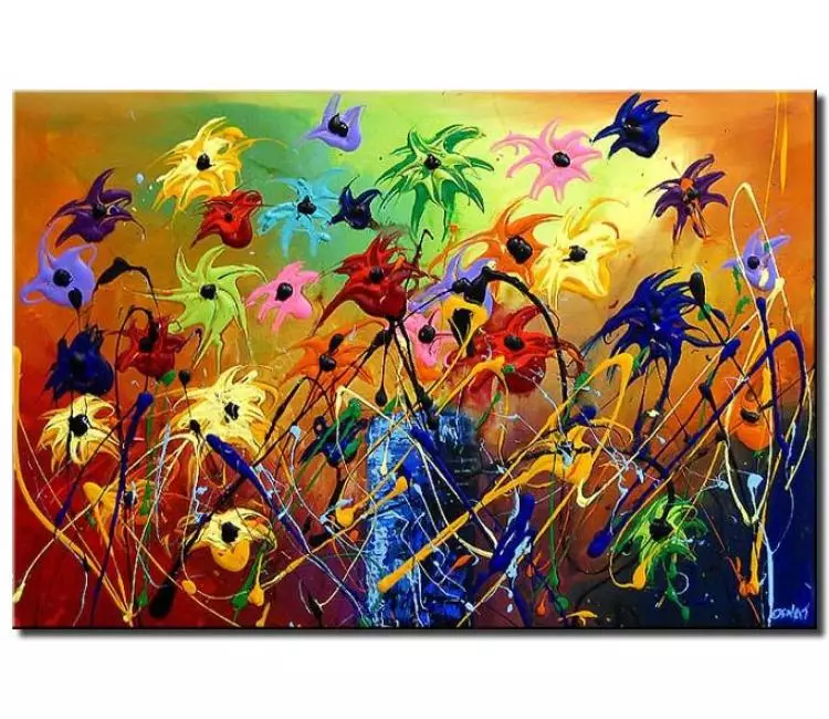 floral painting - modern colorful flowers painting on canvas textured abstract spring floral art
