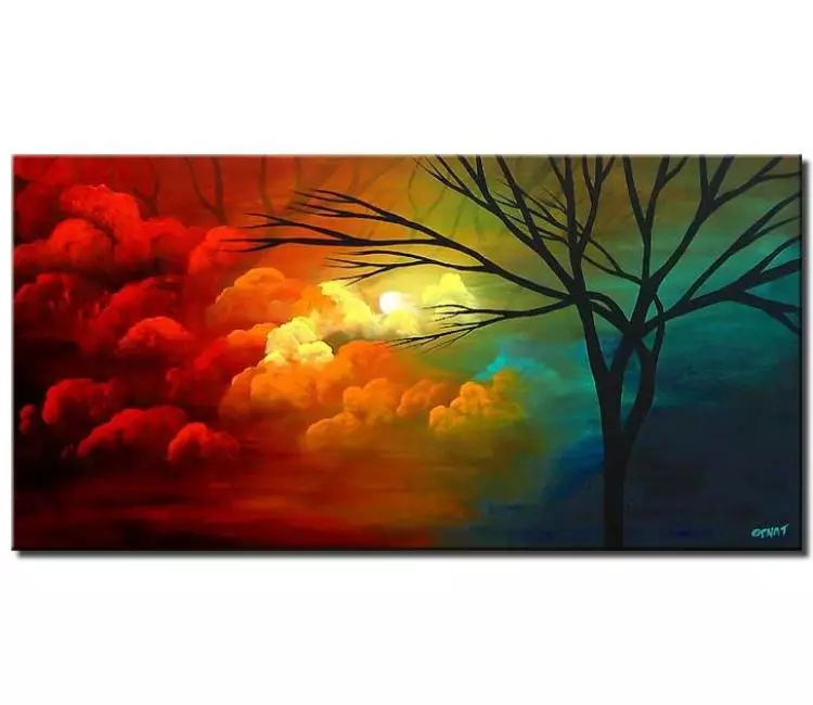 trees painting - modern abstract landscape painting on canvas original colorful tree art for living room