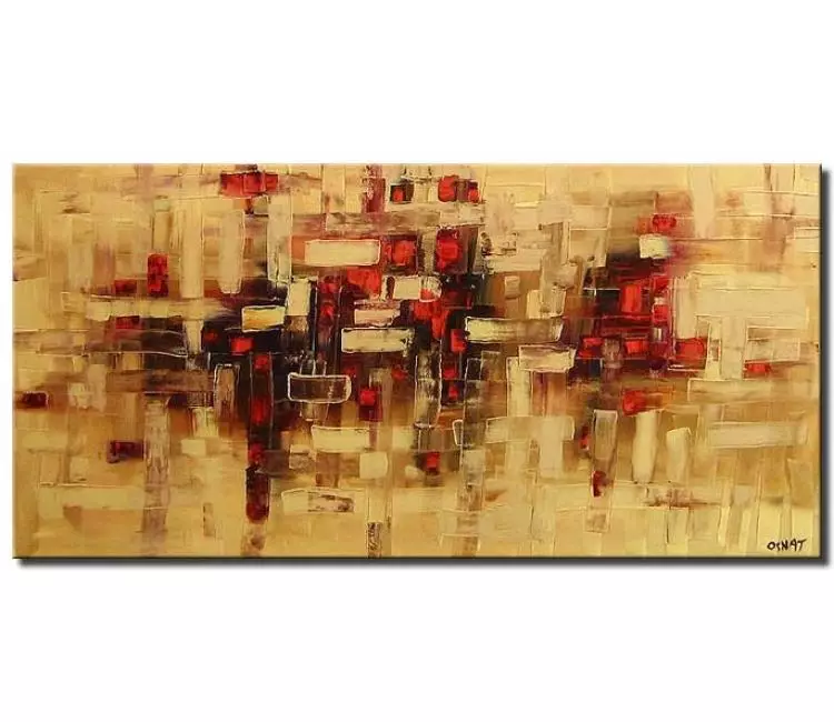 abstract painting - minimalist neutral abstract painting on canvas beige red modern living room wall art
