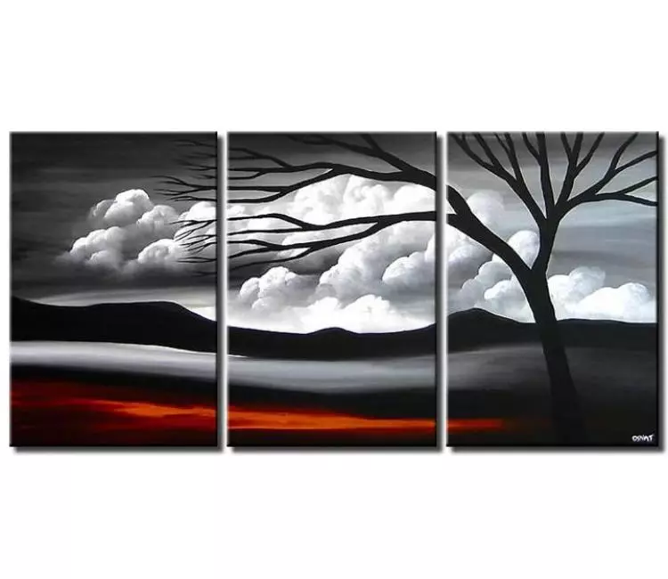 trees painting - modern minimal landscape tree painting on large canvas big living room grey black art