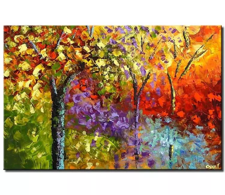 forest painting - modern forest painting on canvas original textured colorful trees painting for living room