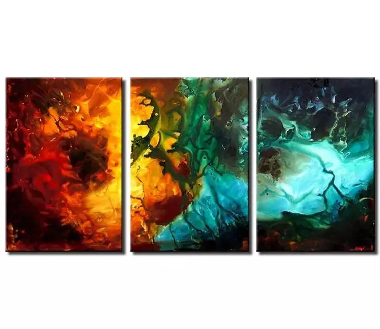 fluid painting - large modern colorful big canvas art for living room original teal blue red big abstract painting