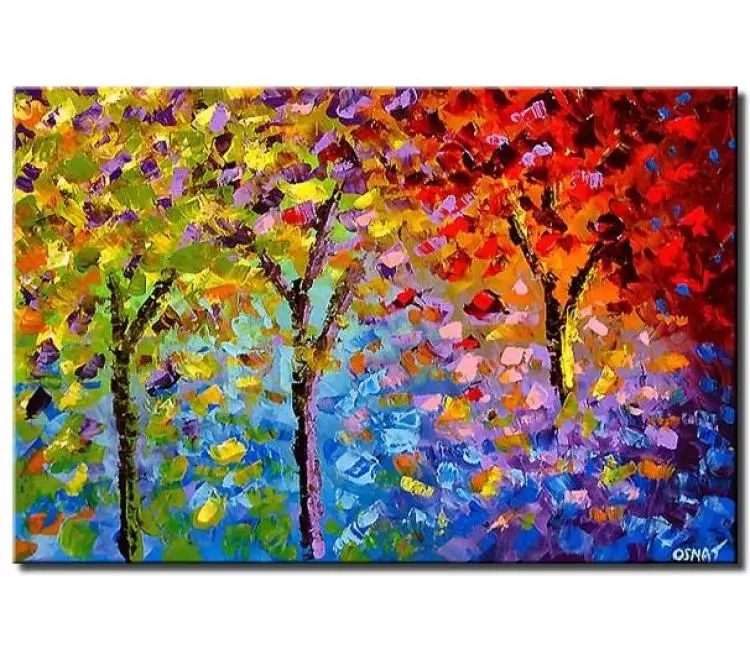 forest painting - colorful textured modern abstract trees painting on canvas vivid forest art