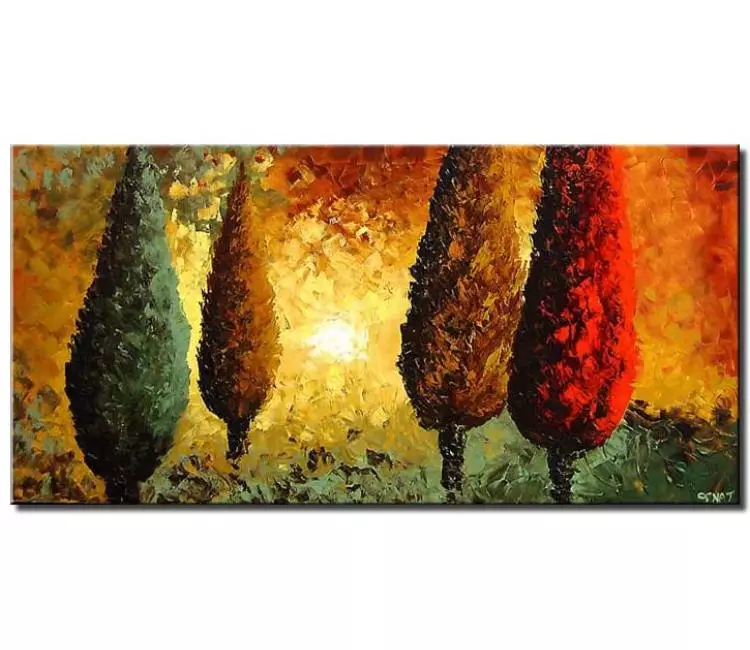 forest painting - modern cypress trees painting on canvas original earth tone colors living room wall art