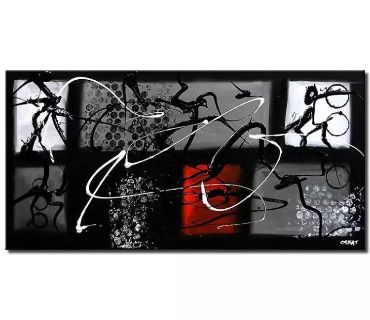 abstract painting - minimal black grey red white abstract art on canvas modern textured wall painting