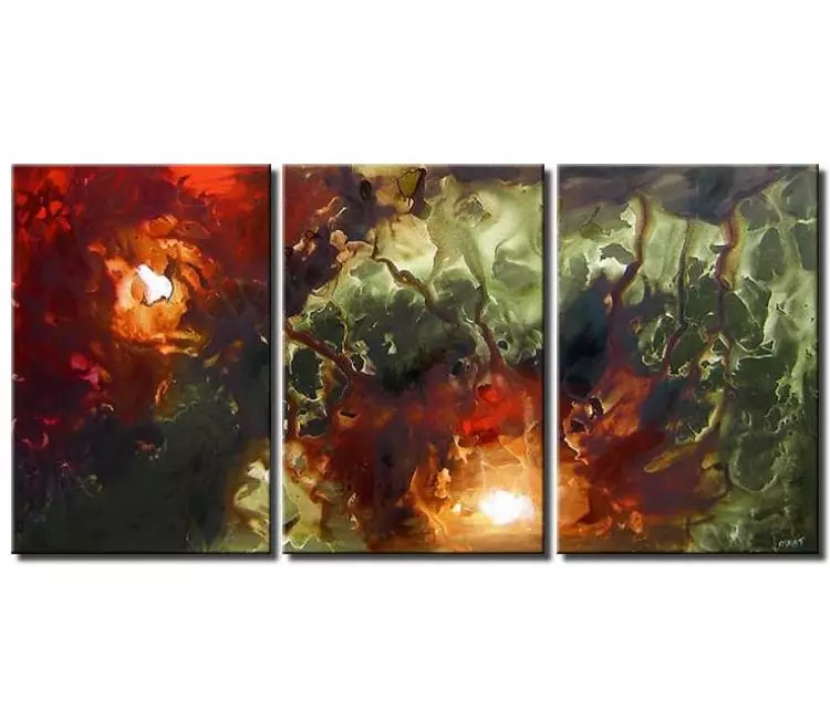 fluid painting - big green red contemporary abstract art on canvas large modern wall art for living room