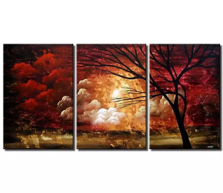 landscape paintings - big red landscape abstract painting on canvas modern minimal living room tree art