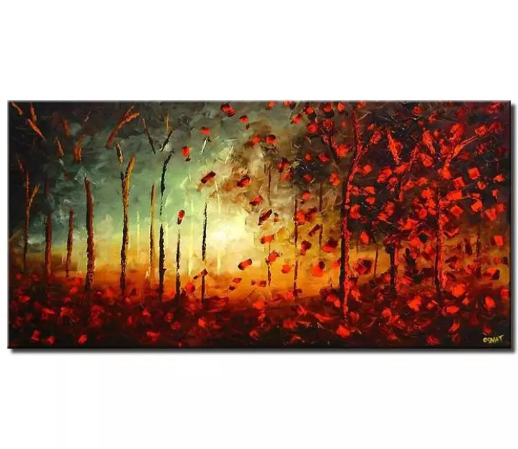 forest painting - modern abstract forest painting on canvas green red landscape painting textured trees art