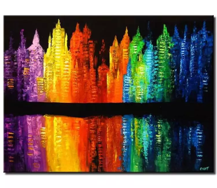 cityscape painting - colorful modern abstract city art on canvas original textured NY cityscape painting