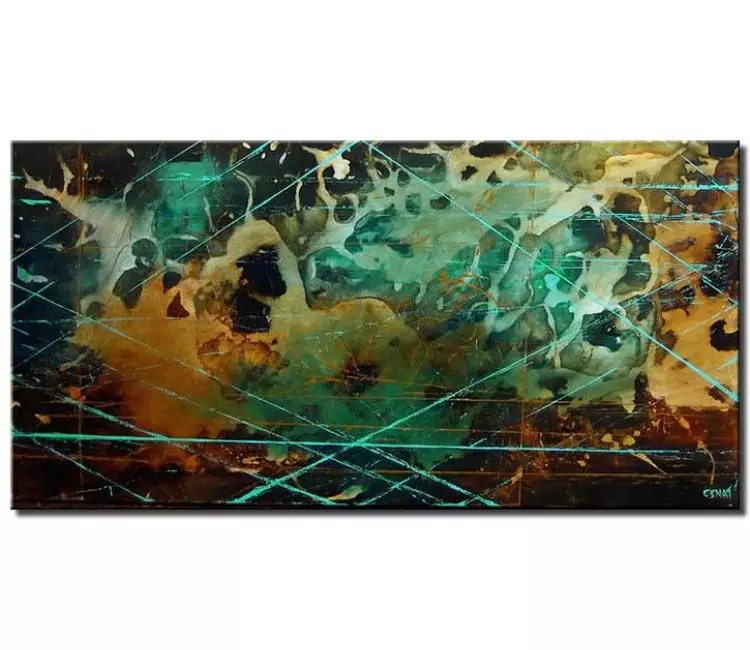 fluid painting - original modern earth tone colors abstract painting contemporary turquoise brown wall art