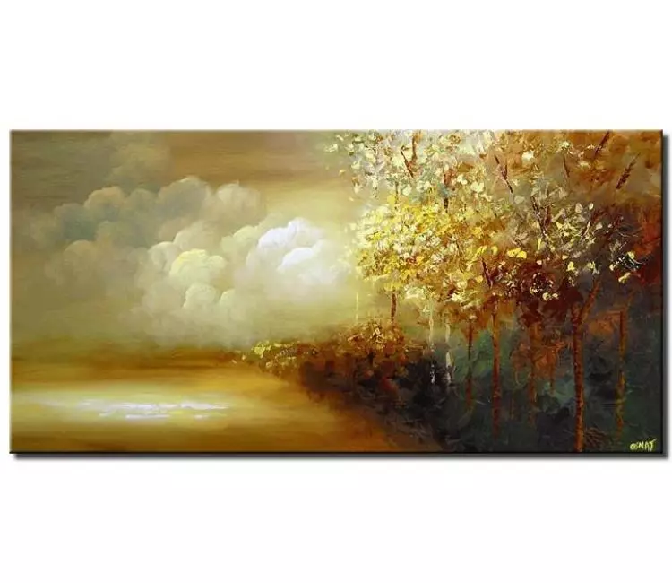 trees painting - neutral abstract landscape painting on canvas modern calming blooming trees art