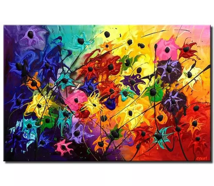 floral painting - colorful modern textured floral painting on canvas original abstract flowers painting living room wall art
