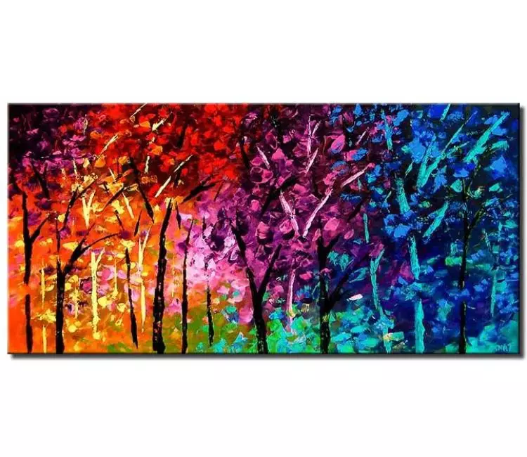 forest painting - modern colorful abstract forest painting on canvas original textured landscape trees painting for living room