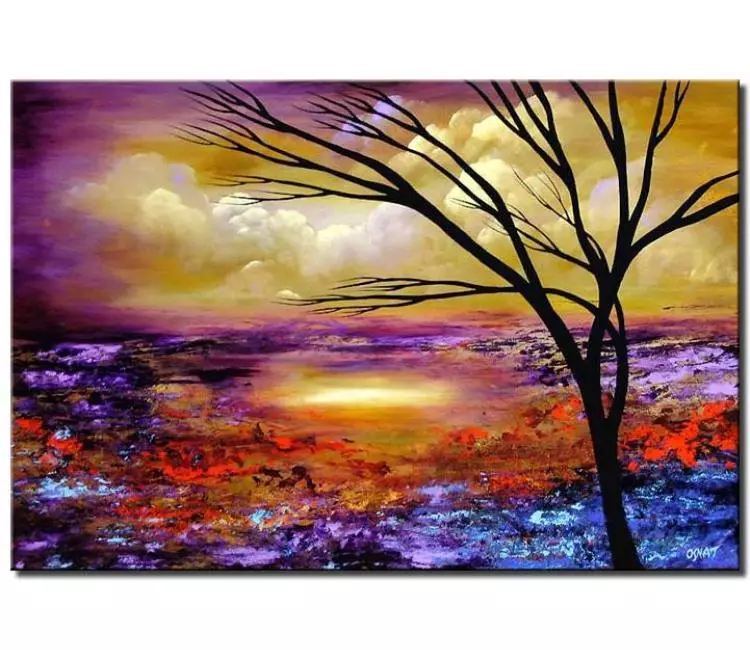 landscape paintings - modern colorful abstract tree painting on canvas original textured landscape painting for living room